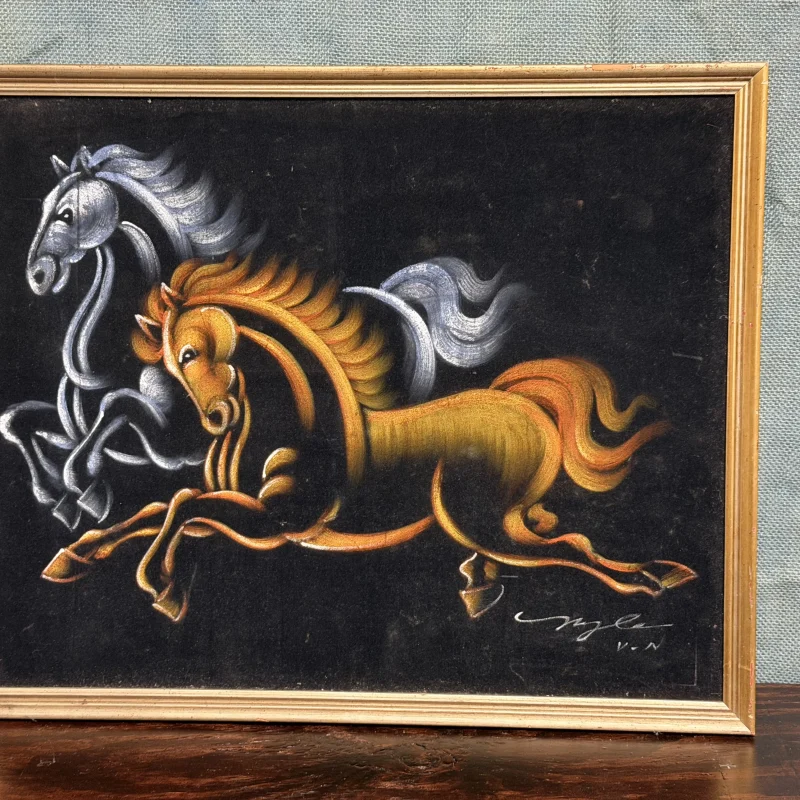 Horses Framed Velvet Painting - Ph