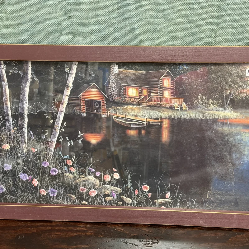 Log Cabin Lake Framed Print - Ph
