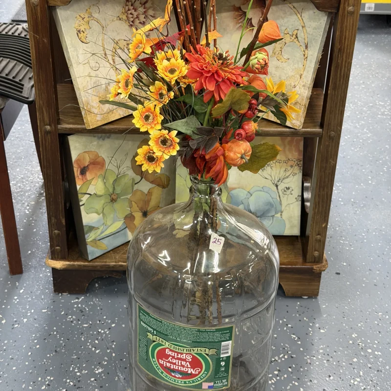 Large Glass Jar Jug with Flowers - Ph